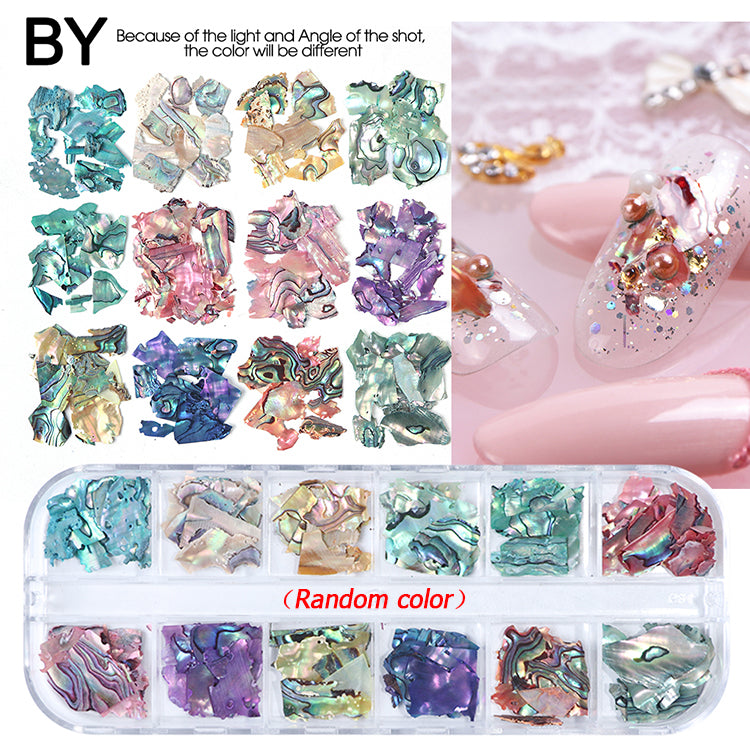 FULL BEAUTY Abalone Shell Flakes Nail Decoration 12 Grids T2734