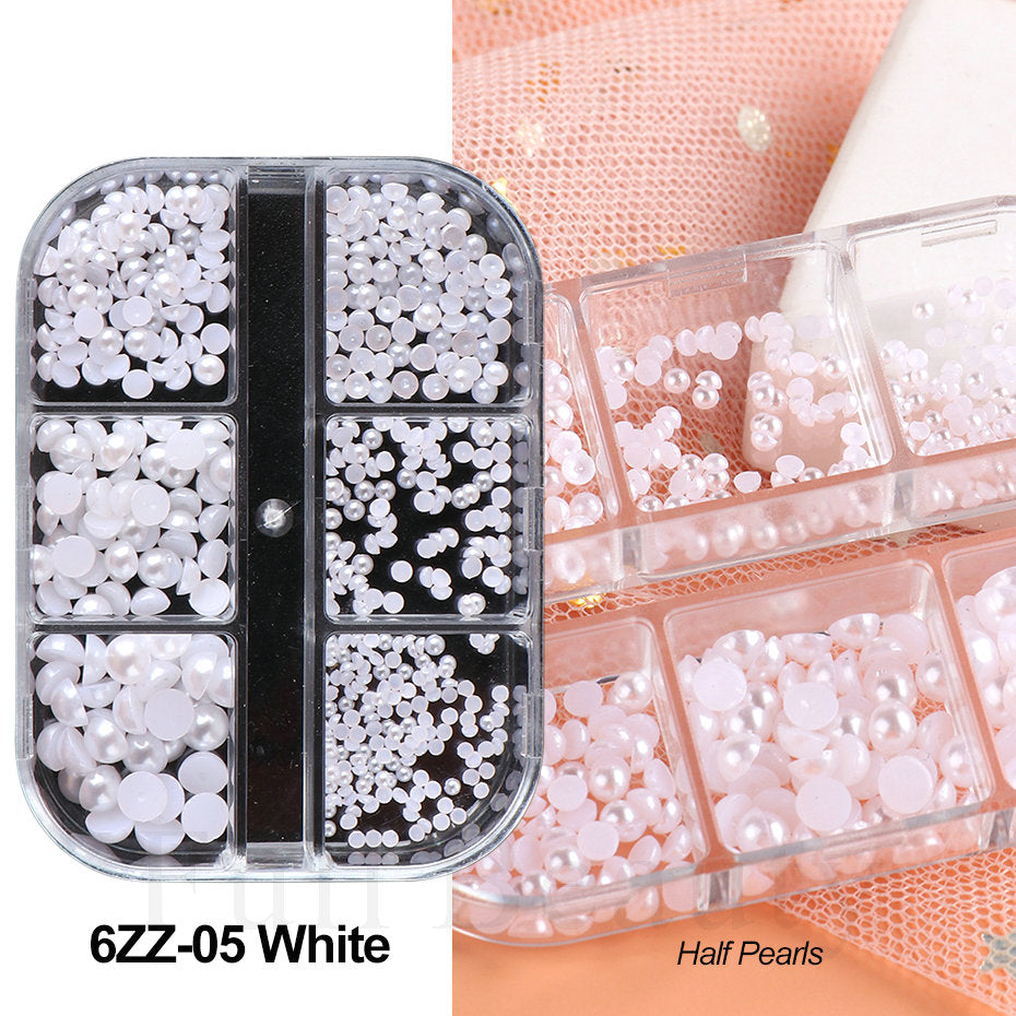FULL BEAUTY Pearls Steel Beads 3D Nail Decoration T2714