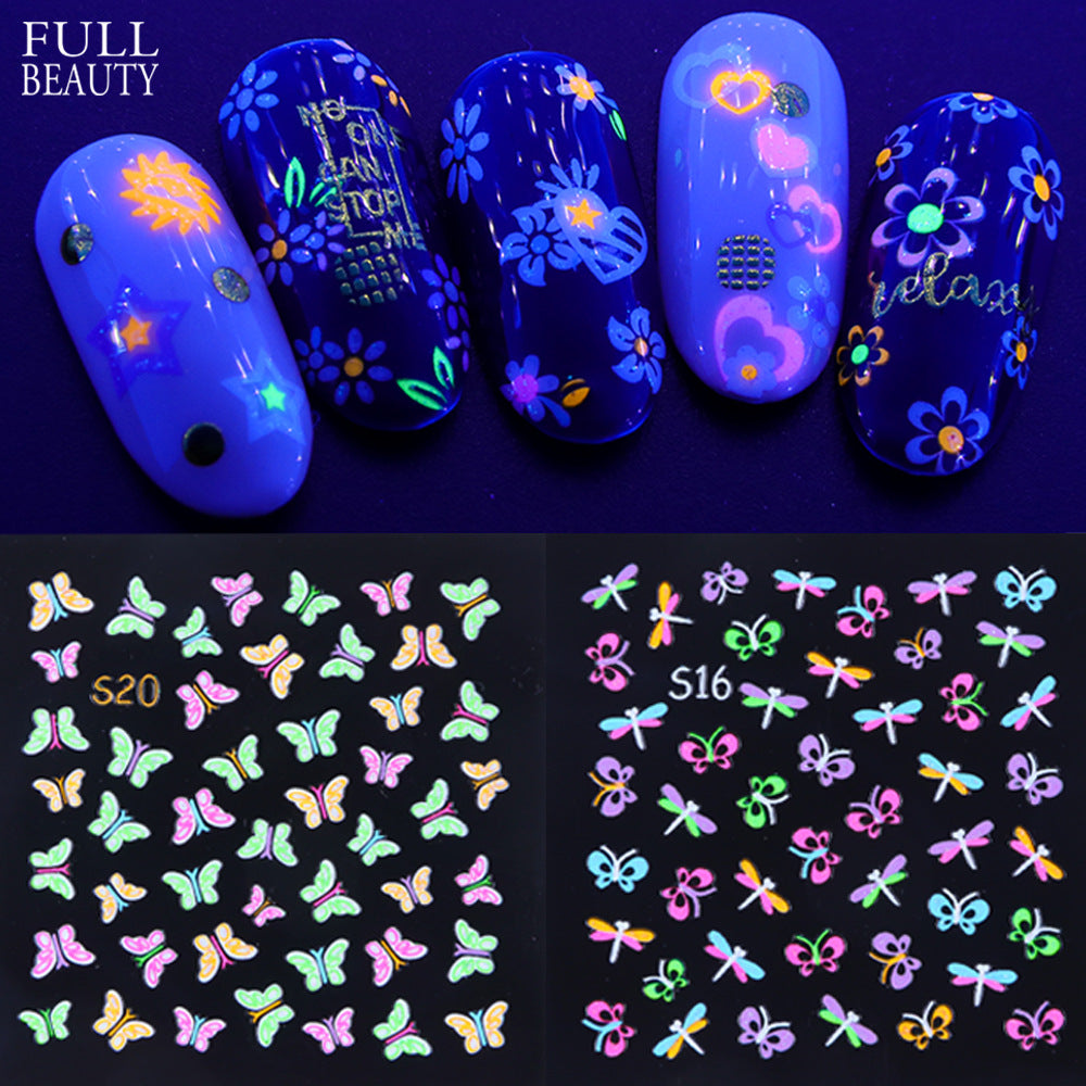 FULL BEAUTY 3D Nail Stickers Luminous Neon 24 Pcs Set T2708